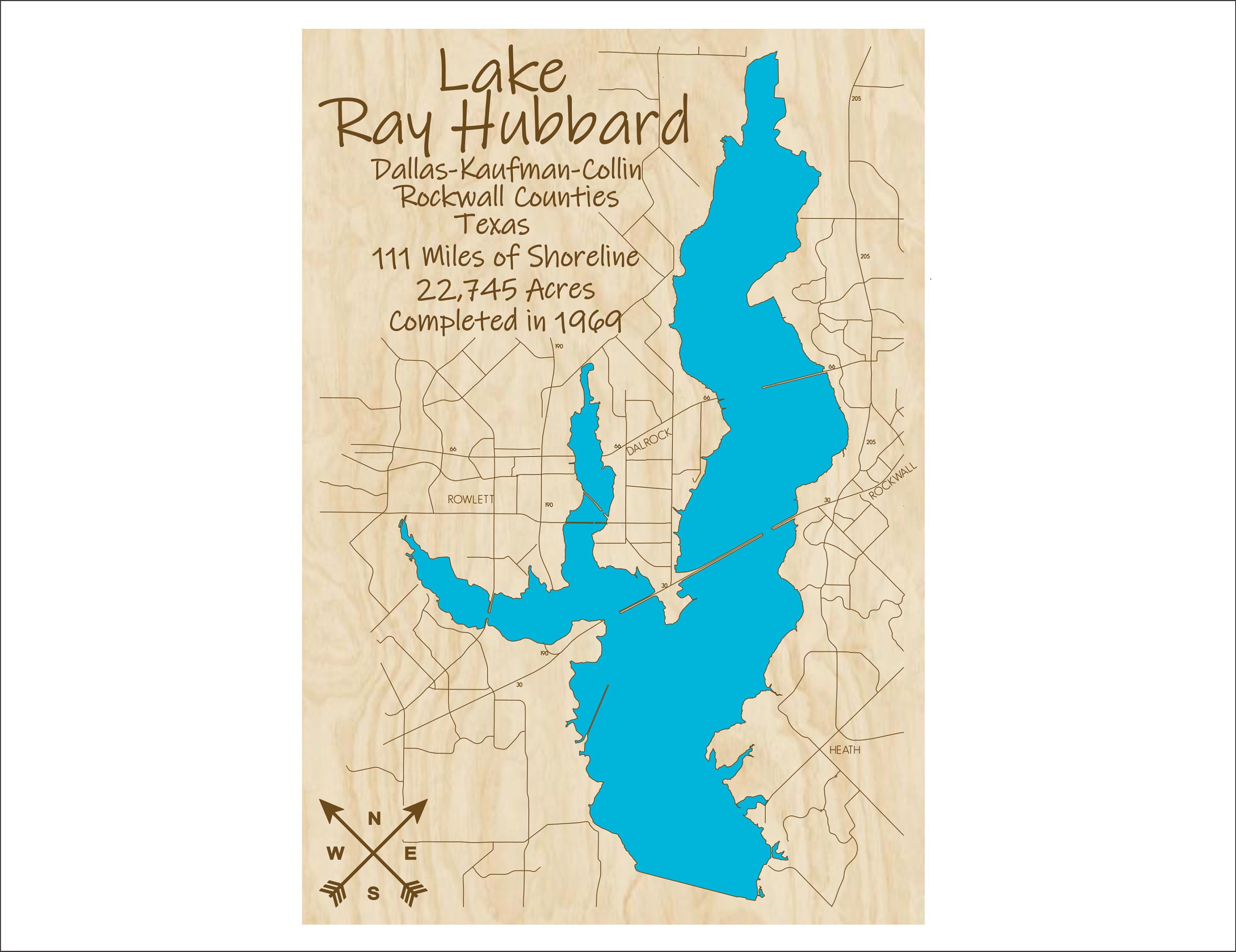 Lake Ray Hubbard Fishing Map Lake Ray Hubbard Txmulti-Layered Wood Map | Etsy