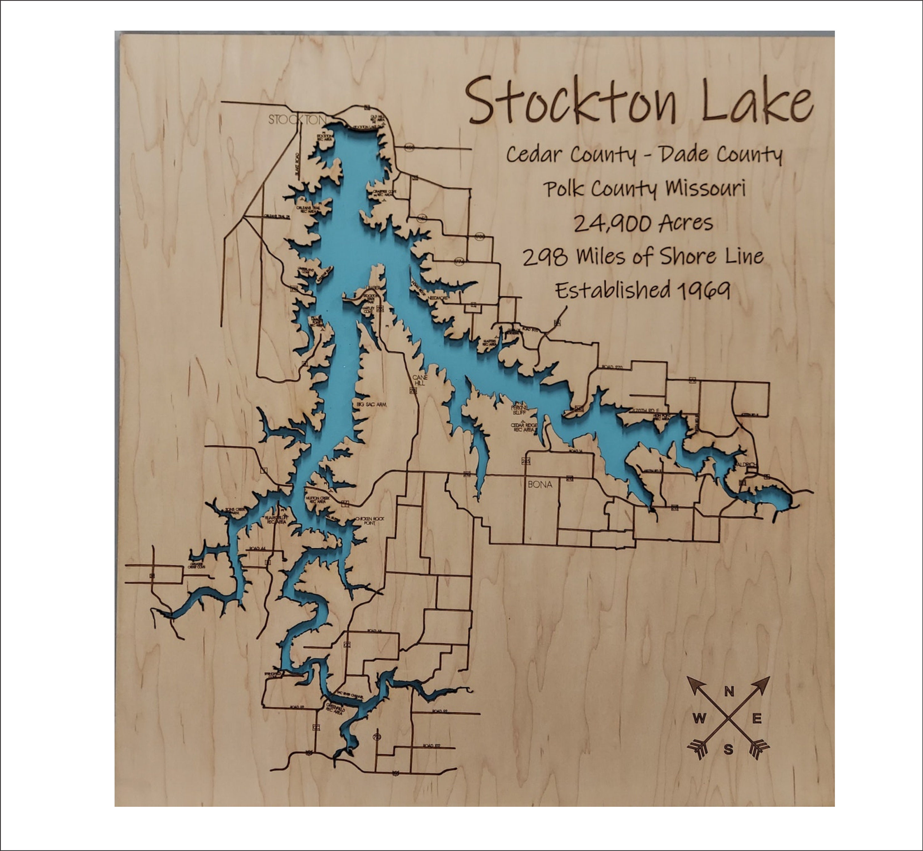 Stockton Lake Topo Map Stockton Lake Multi-Layered Wood Map | Etsy Denmark