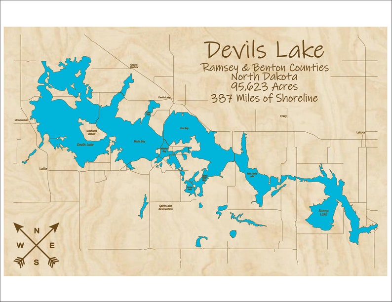 Devils Lake Nd Map Devils Lake Nd Multi-Layered Wood Map | Etsy