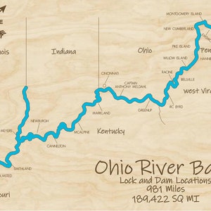 Ohio River Locks and Dams Multi-layered Wood Map | Etsy