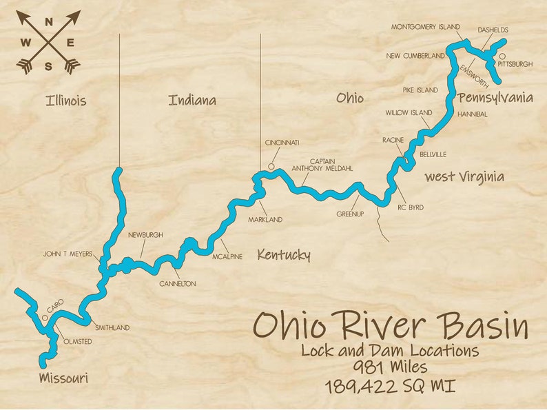 Ohio River Locks and Dams Multi-layered Wood Map  Etsy
