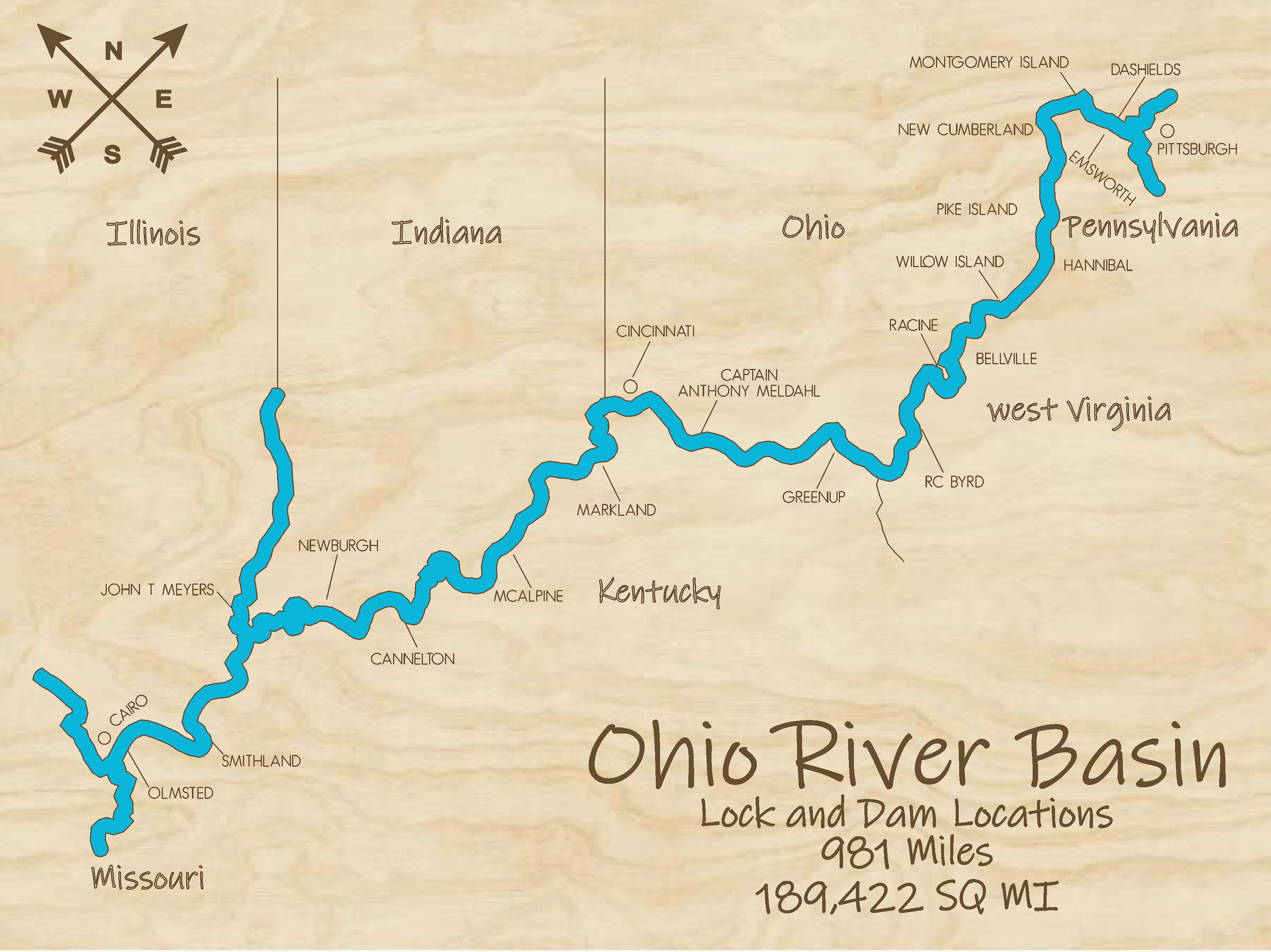 Ohio River Locks And Dams Map Ohio River Locks And Dams Multi-Layered Wood Map - Etsy