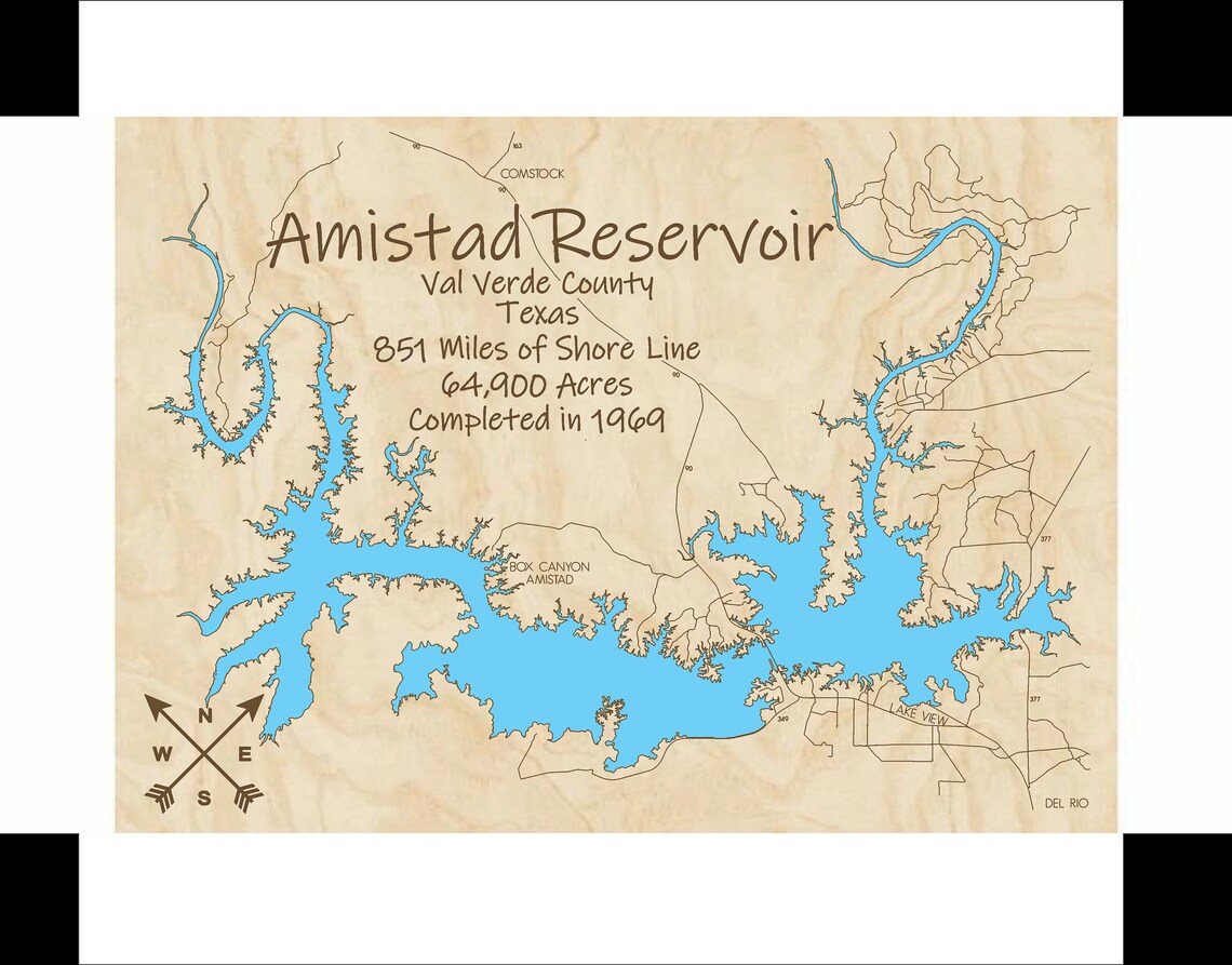 Amistad Reservoir Wood Map Multilayered and Large Sized Etsy