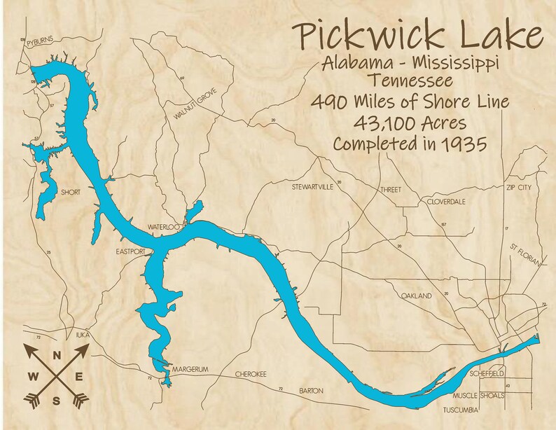 Pickwick Lake Wood Map Multilayered and Large Sized Etsy