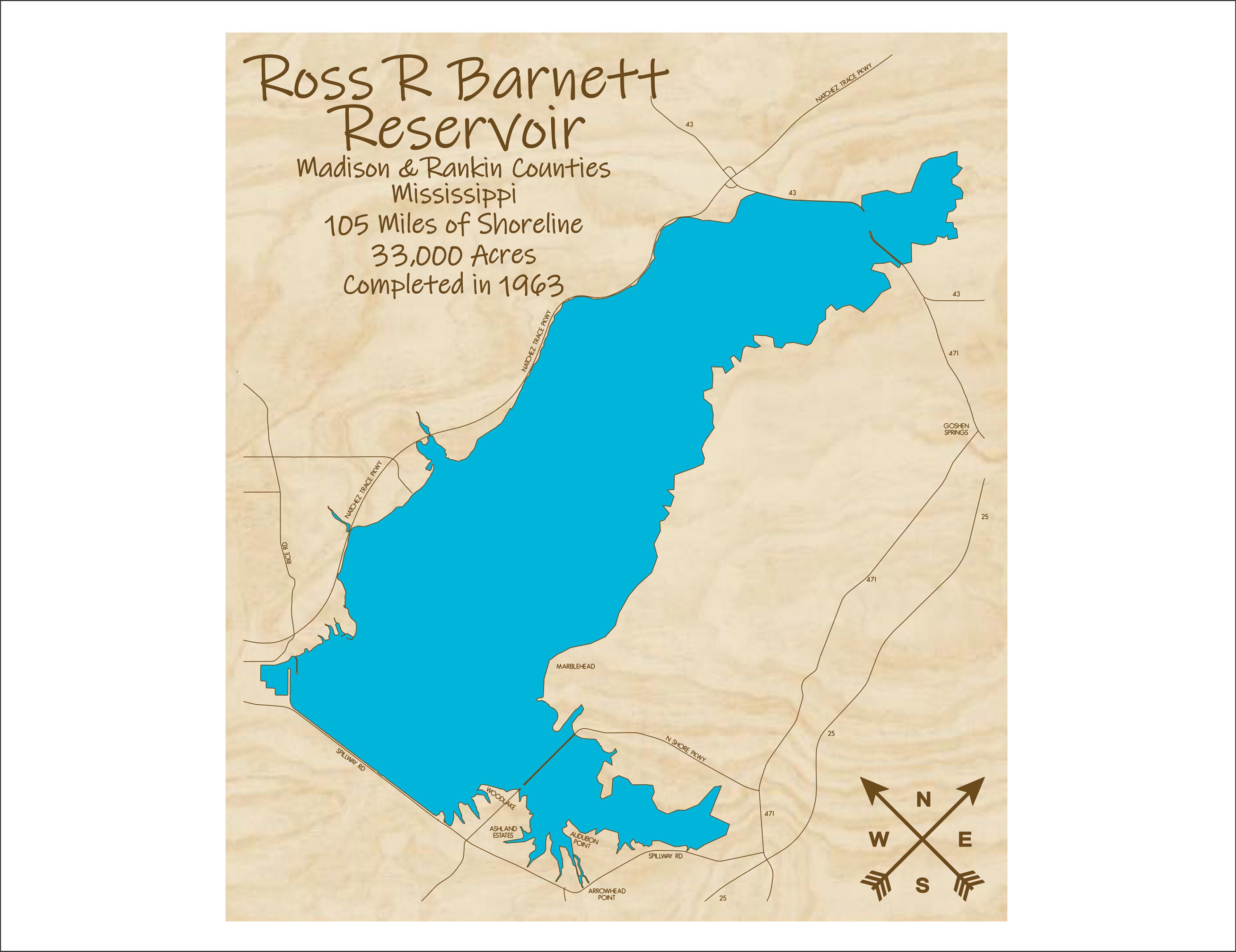 Ross Barnett Reservoir MS Wood Map Multi-layered and Large  Etsy
