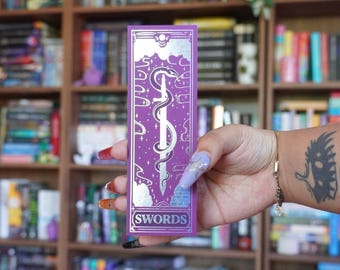 Tarot Swords Bookmark | Berry Tarot Aesthetic Bookmark | Holographic Foil | Tarot Readathon 2026