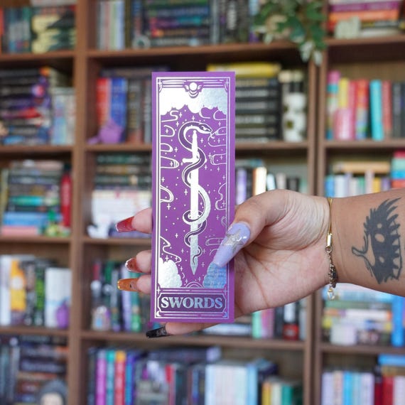 Tarot Swords Bookmark | Berry Tarot Aesthetic Bookmark | Holographic Foil | Tarot Readathon 2026