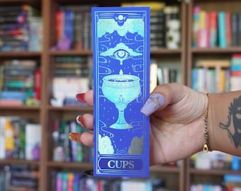 Tarot Cups Bookmark | Blue Aesthetic Bookmark | Holographic Foil | Tarot Readathon 2026