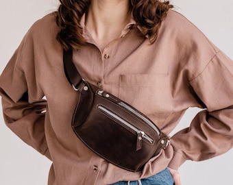 Leather belt bag, women belt bag, leather fanny pack, leather belt pouch for women