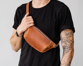 Riñonera de cuero personalizada para hombre, bolso de cadera de cuero, bolso de cinturón de cuero, bolso bandolera de cuero para hombre, riñonera marrón, bolso de vago