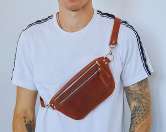 Personalized Leather Fanny Pack For Men, Leather Hip Bag, Leather Belt Bag, Leather Crossbody Bag For Men, Brown Fanny Pack, Bum Bag