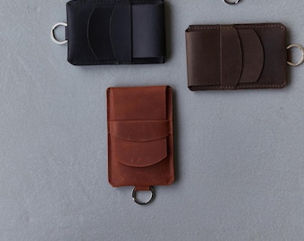 Personalized Leather Keychain Wallet, Minimalist Card Holder