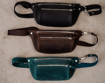 small black leather fanny pack