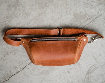 Personalized Leather Fanny Pack, Leather Hip Bag, Leather Belt Bag, Leather Crossbody Bag For Men, Brown Fanny Pack, Bum Bag
