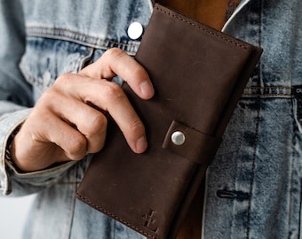 Minimalist leather wallet for men, engraved wallet for men,  travel wallet, phone wallet, wallet phone case