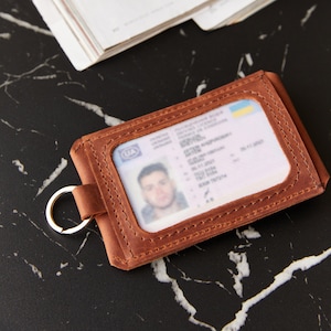Carteira de couro personalizada com chaveiro – Monograma personalizado | Porta-cartões compacto em 5 cores | Presente ideal para mulheres