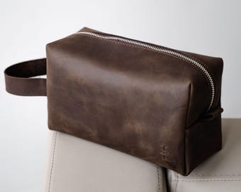 Gepersonaliseerde lederen Dopp Kit-tas lederen toilettas monogram heren toilettas lederen cadeau voor hem, Vaderdagcadeau, levenslang leer