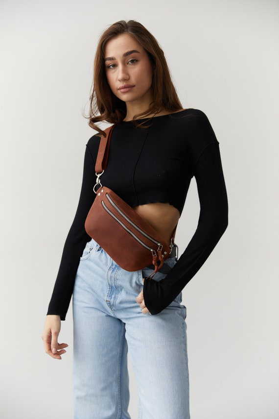 Personalized Leather Fanny Pack, Leather Hip Bag, Leather Belt Bag, Leather Crossbody Bag For Men, Brown Fanny Pack, Bum Bag
