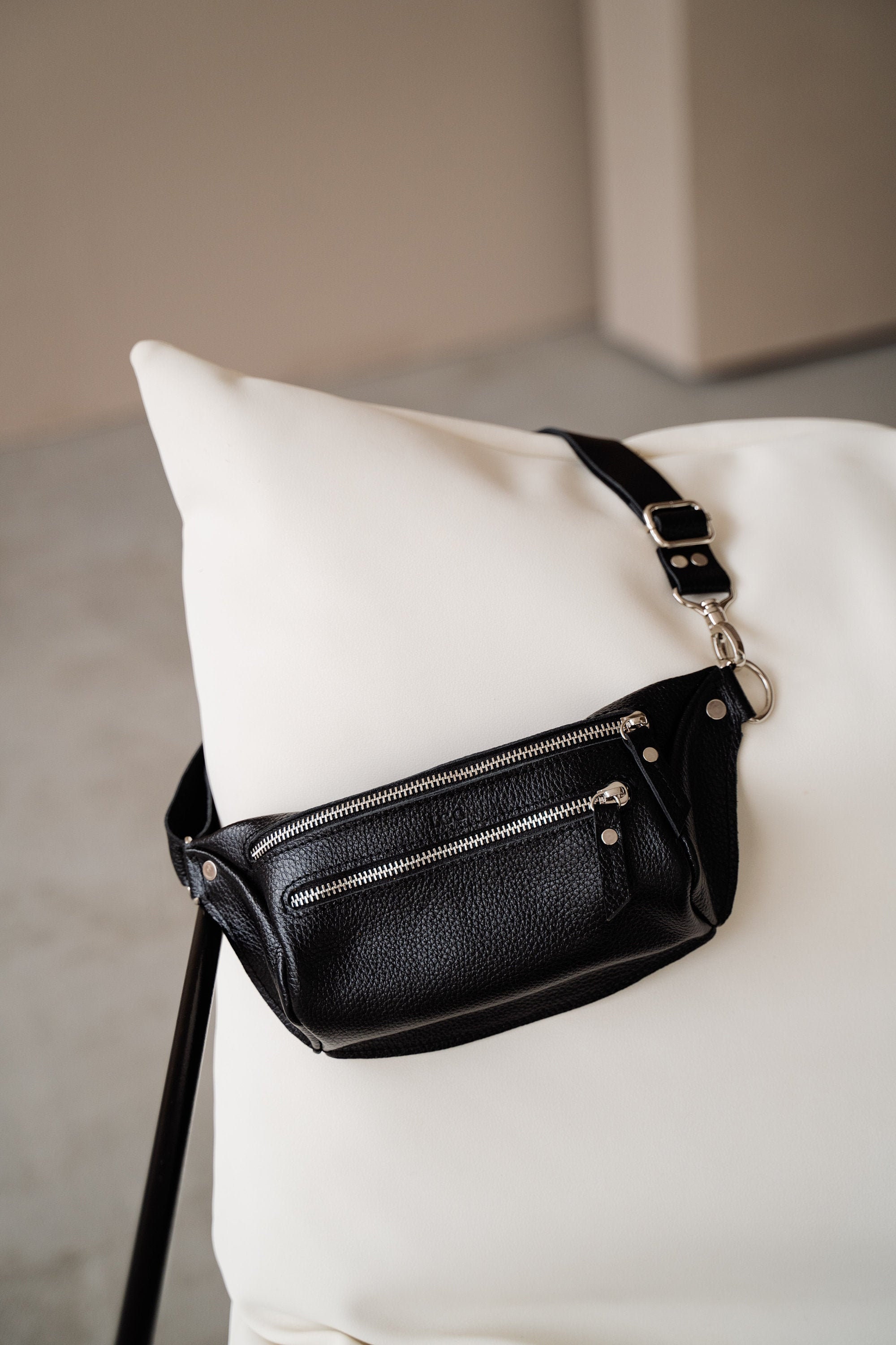 Belt Bag No. 114, Vintage Black Leather Belt Bag