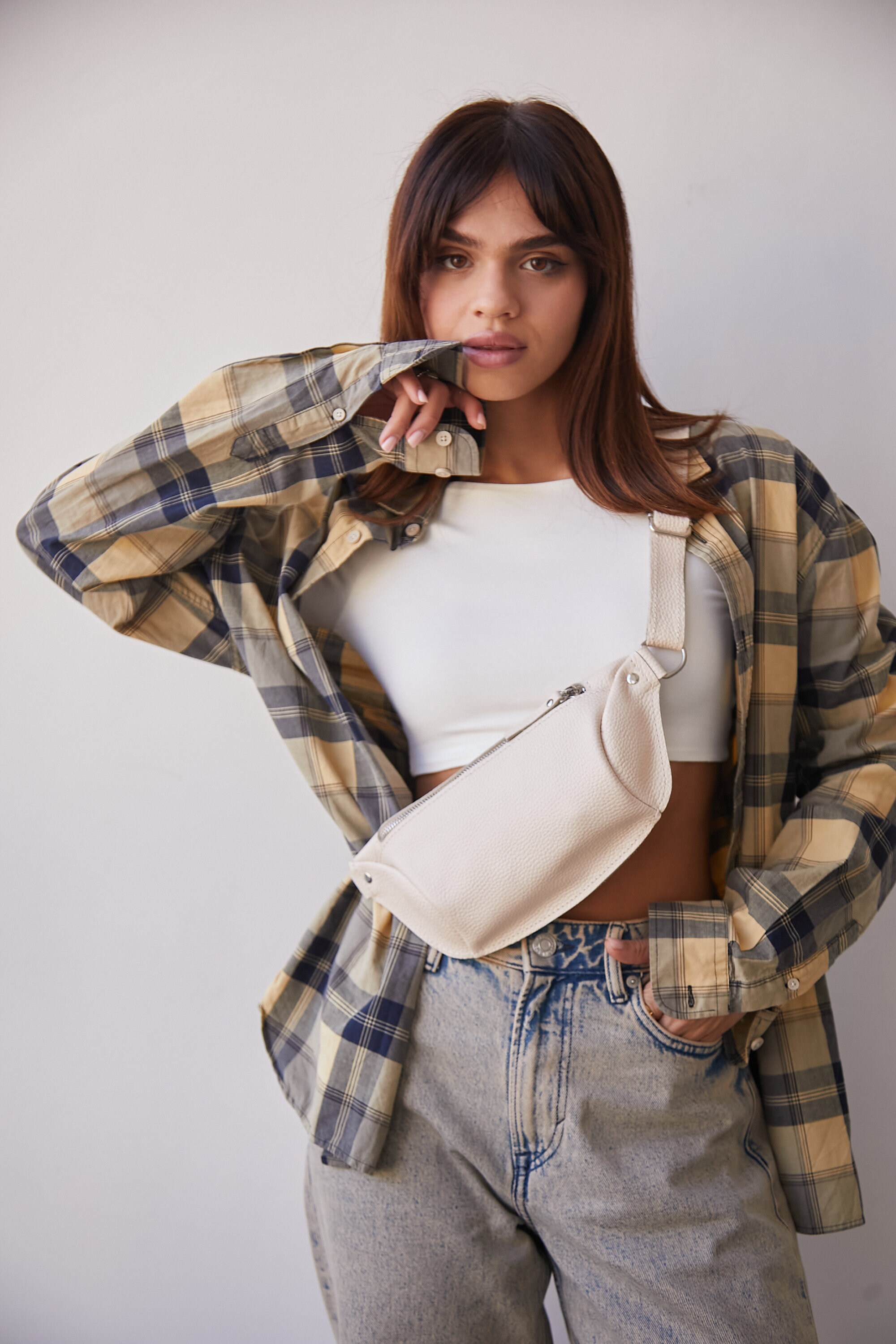 White Fanny Pack, Leather Fanny Pack, Pack, Belt Bag, Hip