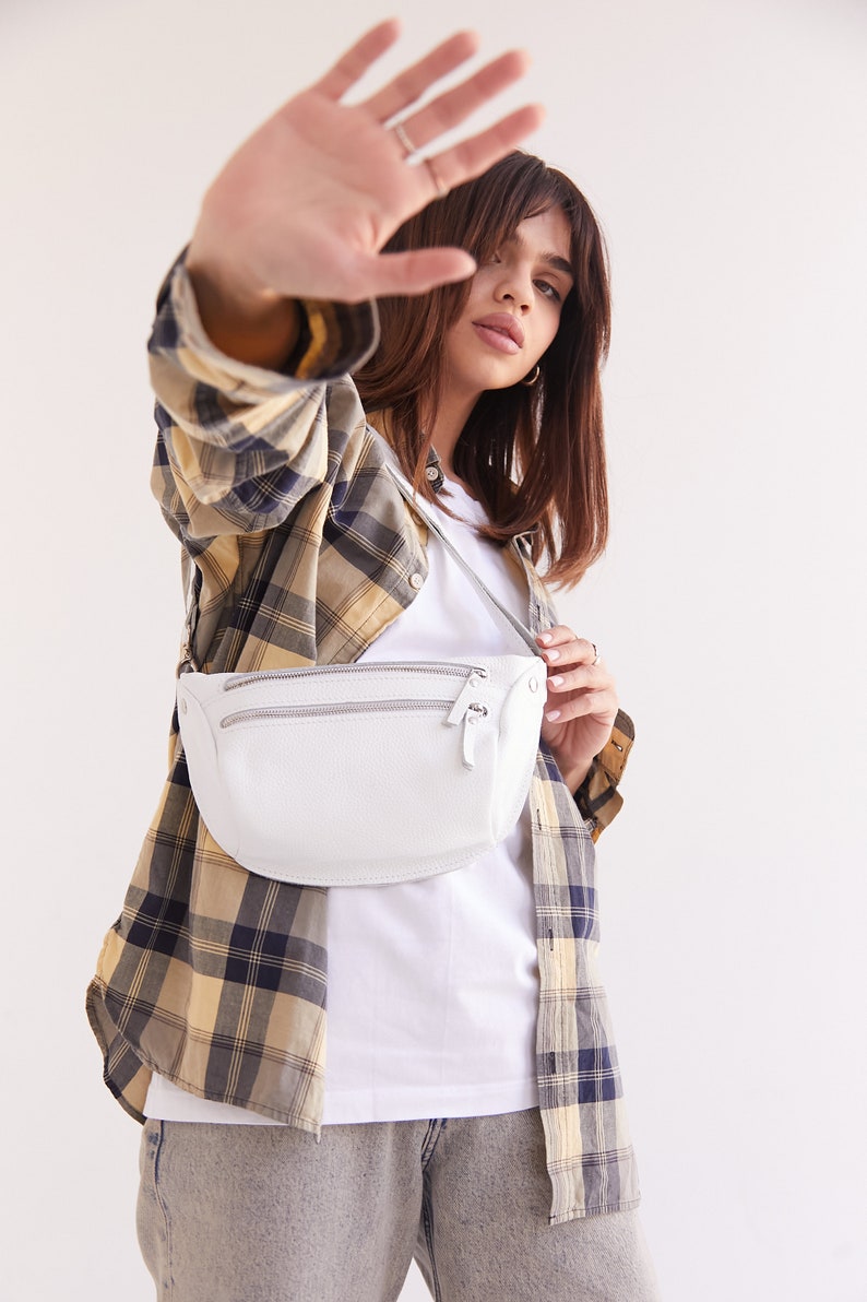 white fanny pack, Leather fanny pack, pack, belt bag, hip bag, bum bag, clothing fanny pack, Leather Hip Bag, waist bag, packs women image 3