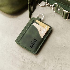 Cartera con llavero de cuero personalizada: tarjetero personalizado grabado, cartera con llavero minimalista, regalo unisex