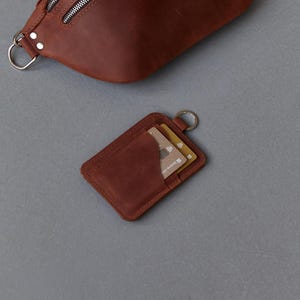 Cartera de cuero con llavero: tarjetero minimalista con llavero, billetera delgada con bloqueo RFID, regalos personalizados para hombres y mujeres, billetera pequeña