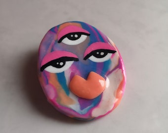Large, multicolour Third Eye Handmade, Handpainted Pin