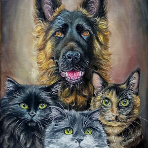 Custom Oil Pet Portrait - Hand-Painted Personalized Dog & Cat Portrait on Canvas