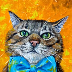 Portrait acrylique du chat ukrainien Stepan, couleurs du drapeau ukrainien, cadeau artistique pour les fans