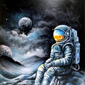 Original Acrylic Space Painting - Astronaut from Ukraine, Cosmic Ukrainian Art