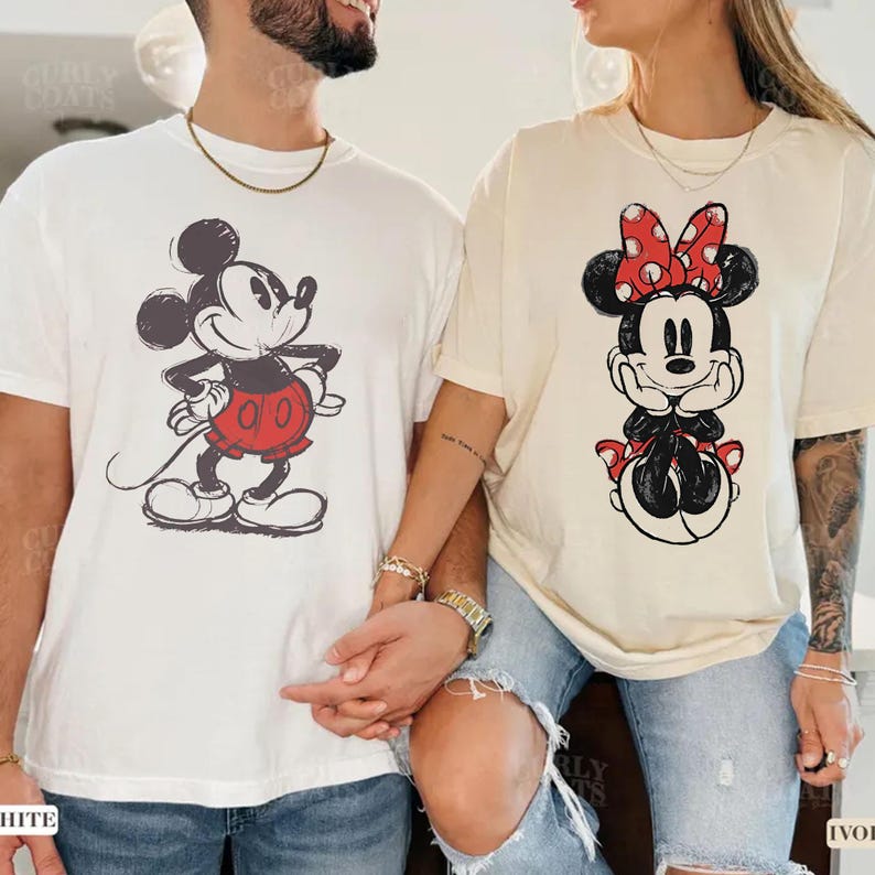 Disney Musse Pigg PNG, Minnie Pigg klassisk skiss par PNG, söt vintageporträtt T-shirtdesign, Disney familjesemester bild 1
