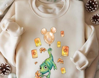 Disney Pascal With Mickey Balloon Png, Cute Pascal Rapunzel Png,Pascal Png , Disneyland Birthday Gift Png, Funny Magic Kingdom gift