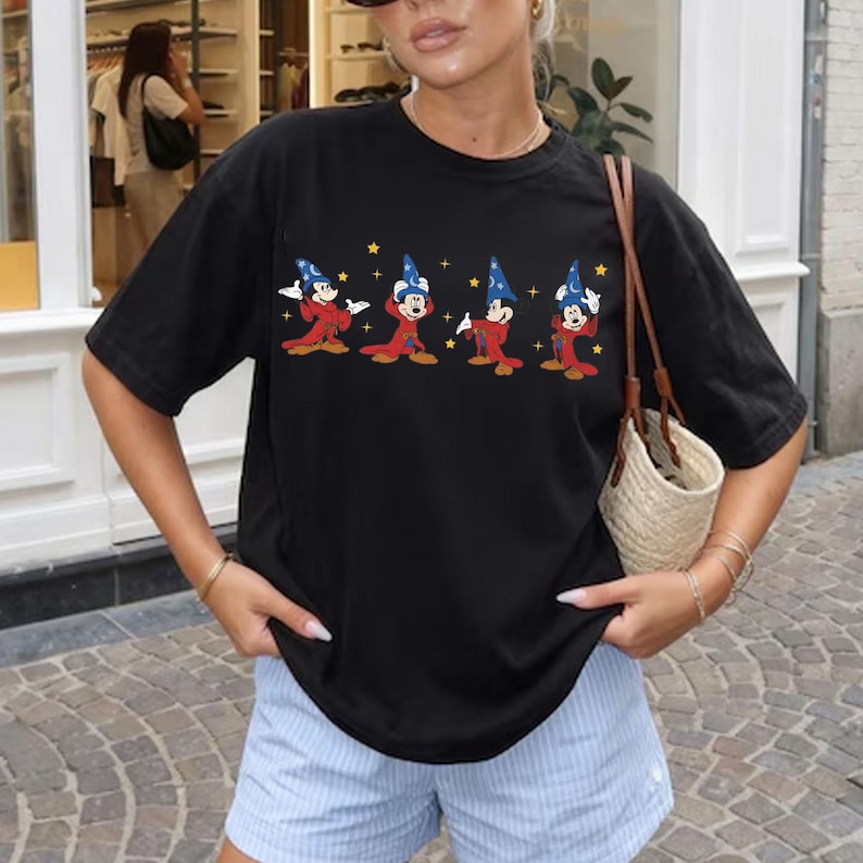 Conception de chemise Mickey sorcier Fantasia, film Disney Fantasia Png, fichier Png Mickey Mouse pour enfants, voyage en famille Disneyland Png, Fantasmic image 1
