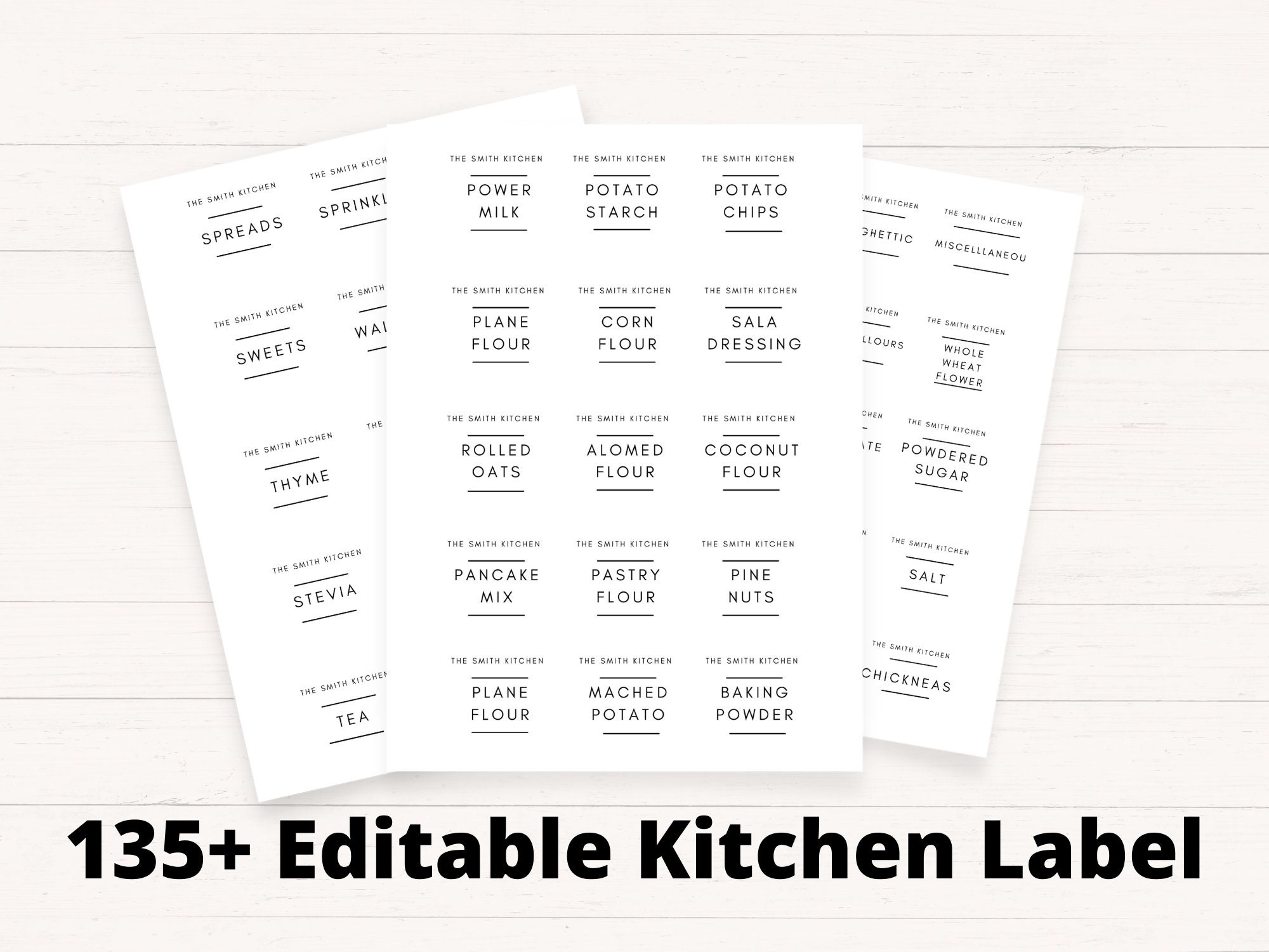 135 Kitchen Labels Printable Pantry Template , Editable in Canva