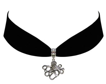 Octopus Choker Black Velvet Victorian Gothic Steampunk Kraken Pendant Jewelry Choker Necklace Oceanography Gift Present