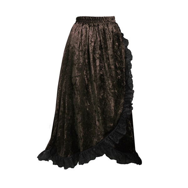 Steampunk Victorian Renaissance Gothic Theater Long Lace Trimmed Crushed Velvet Skirt