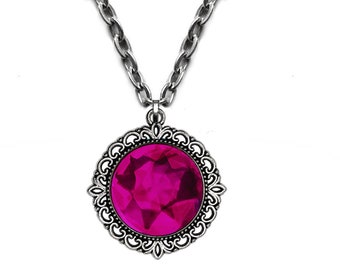 Victorian Gothic Necklace Steampunk Vintage Inspired Jewel Pendant Jewelry on Chain Gift Present Mothers Day Birthday Black Red Purple Green