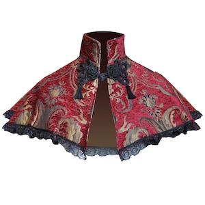 Steampunk Cape Victorian Cloak Gothic Fancy Renaissance Medieval Stage Costume Cosplay Civil War Lolita Theater Brocade Capelet Short Collar