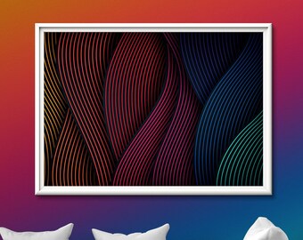 Colorful Lines Abstract Neon Glow Poster | Sky Wall Art Gift Present Picture Photo Print | Black Light UV LED