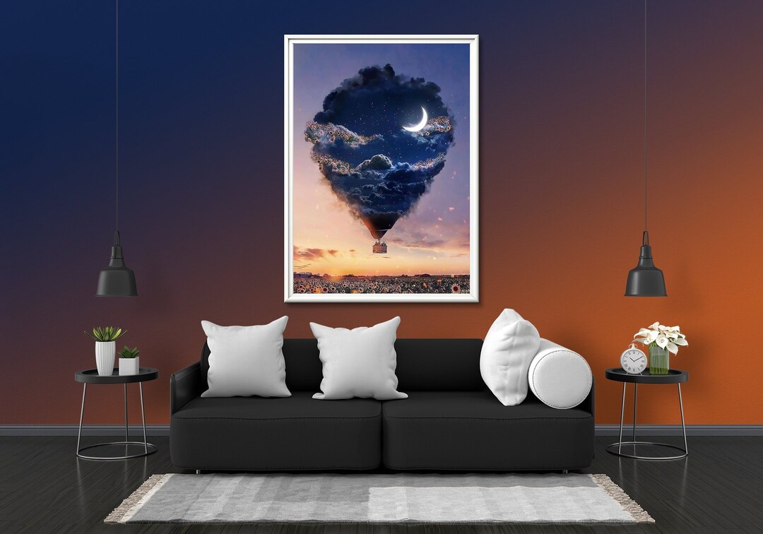 Clouds in Hot Air Balloon Photo Print Glow Neon Poster | Sky Crescent ...