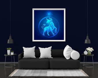 Taurus Astrology Zodiac Printed Glow Neon Poster | Posters Wall Art Gift Present Picture | Blacklight UV LED Strip Lights