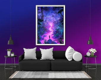Wonderland Adventure Photo Print Glow Neon Poster | Forest Wall Art Gift Present Picture | Blacklight UV LED Strip Lights