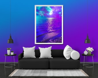 Neon Horizon Photo Print Glow Neon Poster | Sky Landscape Wall Art Gift Present Picture | Blacklight Uv Led Strip Lights