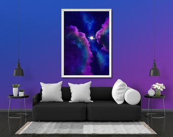 Photo Print Glow Neon Poster | Sky Wall Art Gift Present Picture | Blacklight UV LED Strip Lights