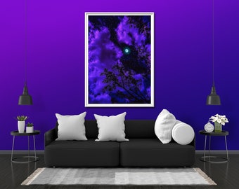 Purple Clouds Photo Print Glow Neon Poster | Sky Wall Art Gift Present Picture | Blacklight UV LED Strip Lights