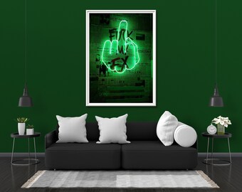F My Ex Photo Print Glow Neon Poster | Posters Wall Art Gift Present Picture | Blacklight UV LED Strip Lights