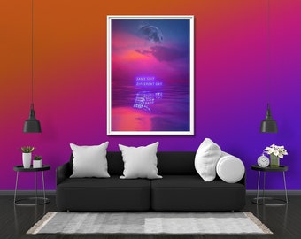 Same Shit Different Day Photo Print Glow Neon Poster | Sky Wall Art Gift Present Picture | Blacklight UV LED Strip Lights