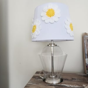 Daisy lampshade, handcrafted and customizable for a unique nursery or home decor.
