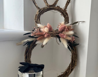 Easter wreath, Easter bunny wreath. Dried flower wreath, Easter decoration.